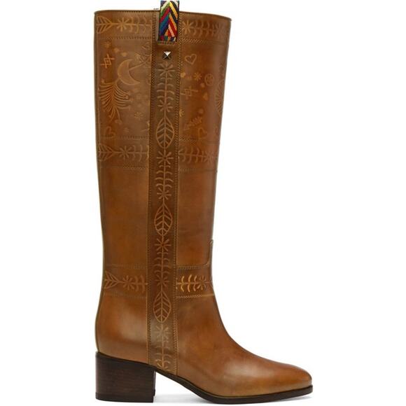 Valentino Santeria Brown Leather Riding Boots Embossed Western Knee High 36 - Picture 1 of 12